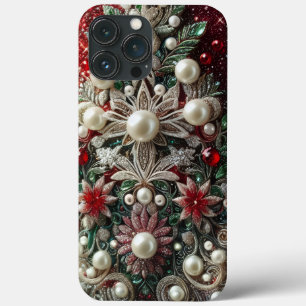 Modern elegant red green pearls Valentine’s Day iPhone 13 Pro Max Case
