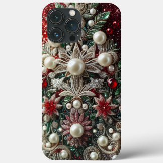 Modern elegant red green pearls Valentine’s Day iPhone 13 Pro Max Case