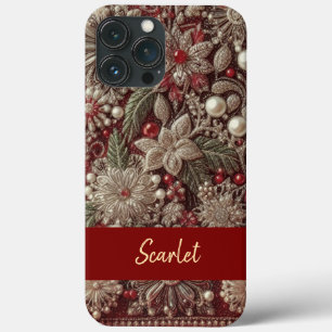 Modern elegant red green pearls Valentine’s Day iPhone 13 Pro Max Case
