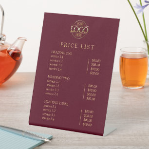 Modern Elegant Red Logo Service Menu Price List Pedestal Sign