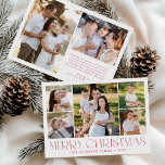 Modern Elegant Red Merry Christmas Photo Collage Holiday Card<br><div class="desc">Celebrate the season with the Modern Elegant Red Merry Christmas Photo Collage Holiday Card. This stylish design features a 5-photo collage on the front, with 4 square photos surrounding a larger picture at the centre. "Merry Christmas" is beautifully displayed in trendy red lettering on a white background. Customize with your...</div>