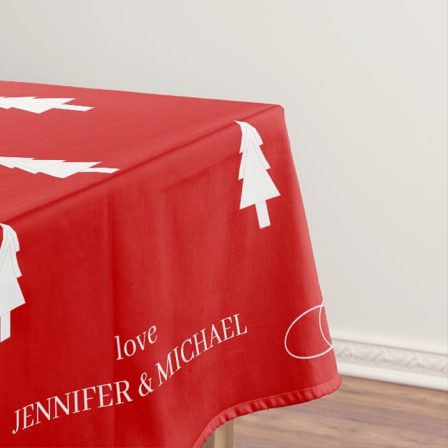 Modern elegant red pine tree Joy Christmas Tablecloth (In Situ)