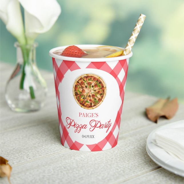 Modern Elegant Red Pizza Party Birthday Party Paper Cups (Insitu)