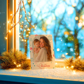Modern Elegant Red Script Photo Merry Christmas Card
