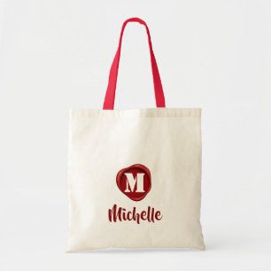 Modern Elegant Red Wax Seal Monogram Name Script Tote Bag