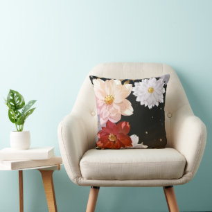 Modern Elegant Red White Pink Floral Throw Pillow