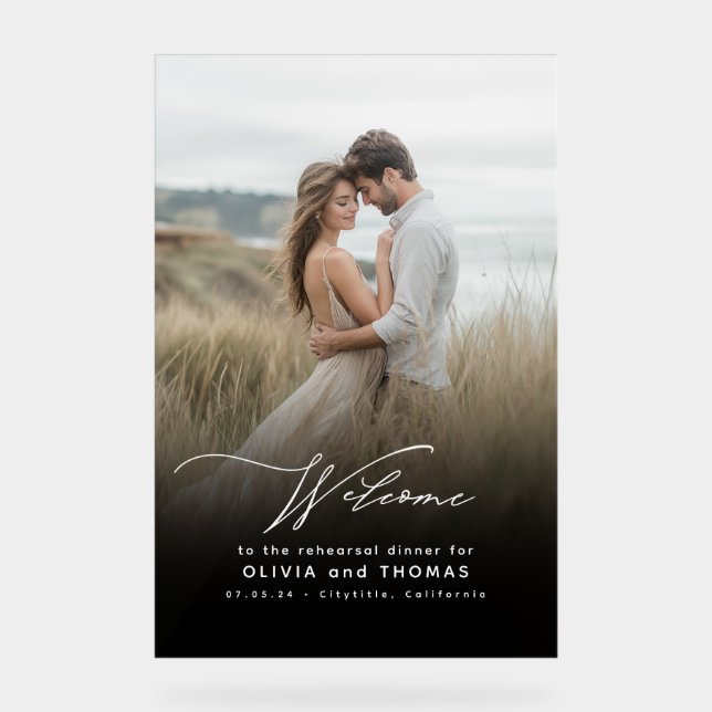 Modern Elegant Rehearsal Dinner Photo Welcome Sign (Front)
