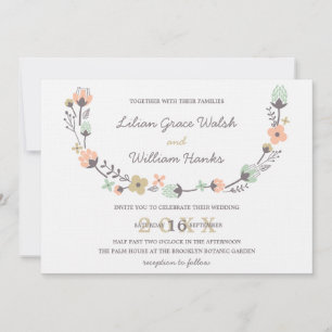 Modern Elegant Retro Floral Wreath Wedding Invitation
