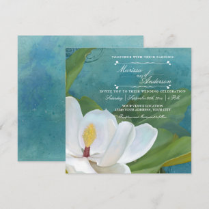 Modern Elegant Romantic Magnolia Floral Typography Invitation