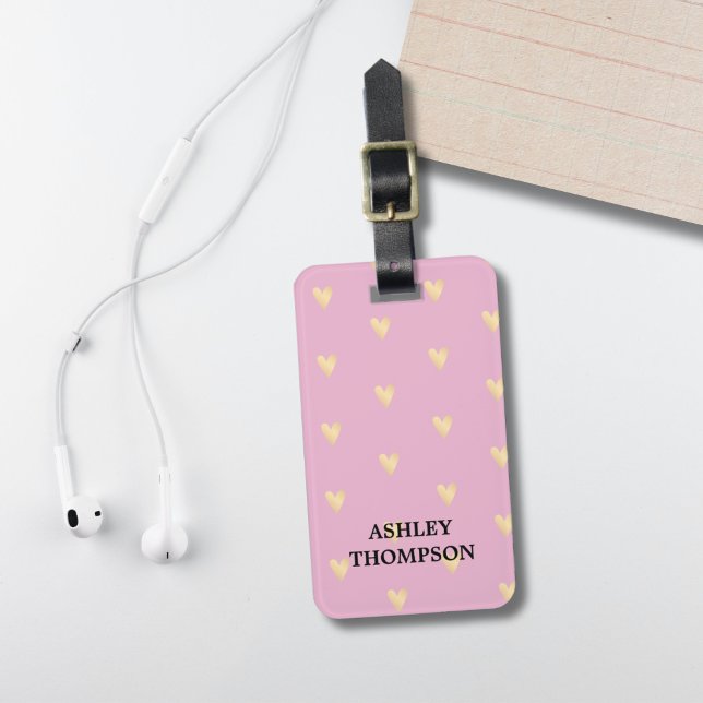 Modern Elegant Rose Faux Gold Hearts  Luggage Tag (Creator Uploaded)