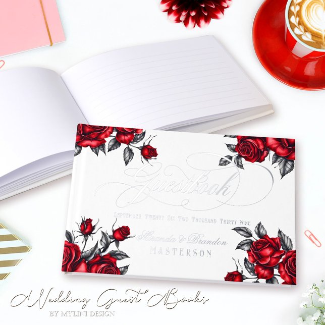 Modern Elegant Rose Floral Wedding Guest Book (Creator Uploaded)