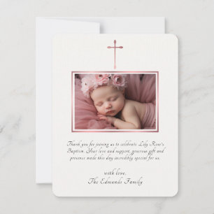 Modern Elegant Rose Gold Baptism  Thank You Card