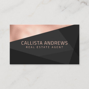 Modern Elegant Rose Gold Black Grey Geometric Business Card