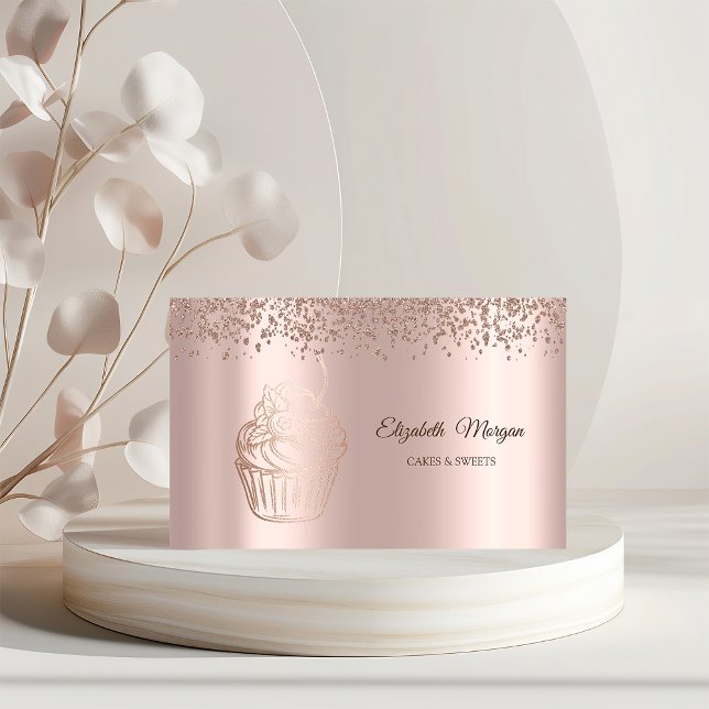 Modern Elegant Rose Gold Cupcake,Sweets,Bakery Business Card (Creator Uploaded)