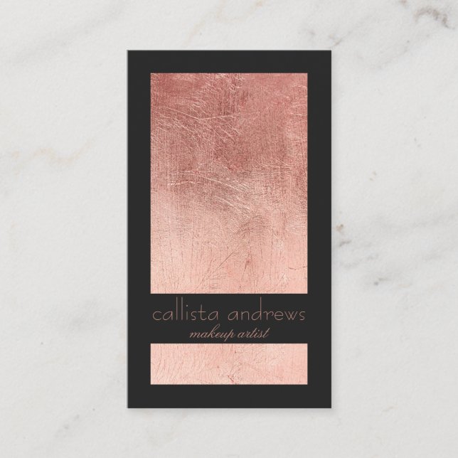 Modern Elegant Rose Gold Foil Black Colour Block Business Card (Front)