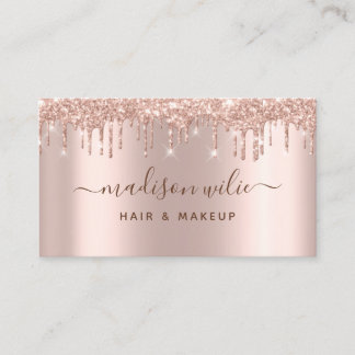 Modern Elegant Rose Gold Glitter Beauty Salon  Business Card