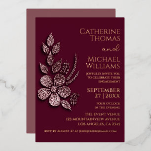 Modern Elegant Rose Gold Glitter Floral & Burgundy