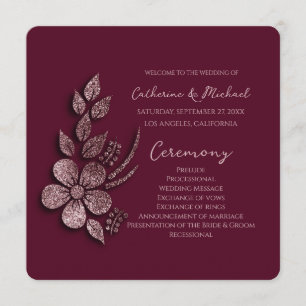 Modern Elegant Rose Gold Glitter Floral & Burgundy Program