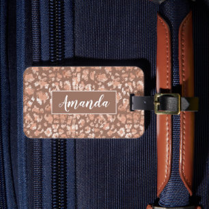 Modern Elegant Rose Gold Glitter Leopard Print Luggage Tag