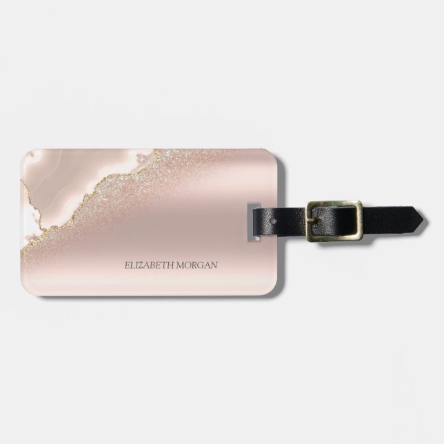 Modern Elegant Rose Gold Glitter Marble  Luggage Tag (Front Horizontal)