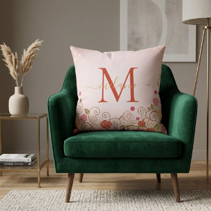 Modern Elegant Rose Gold Glitter Monogram Script  Throw Pillow