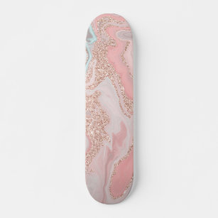 Modern elegant rose gold glitter pink chic marble skateboard
