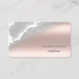 Modern Elegant Rose Gold Glitter Silver Marble  Business Card