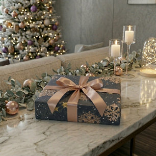 Modern Elegant Rose Gold Glitter Snowflakes Grey Wrapping Paper