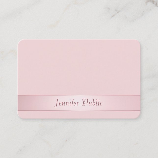 Modern Elegant Rose Gold Hand Script Template Business Card (Front)