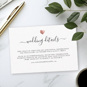 Modern Elegant Rose Gold Heart Wedding Details Enclosure Card