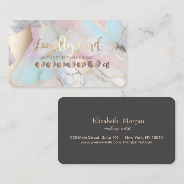 Modern Elegant Rose Gold Hearts Opal Stone Loyalty Card (Front/Back)