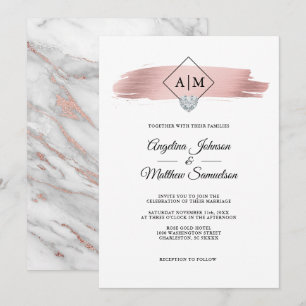 Modern Elegant Rose Gold Marble Heart Wedding Invitation