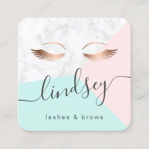 Modern elegant rose gold marble pink mint lashes square business card