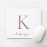 Modern Elegant Rose Gold Monogram Script White Mouse Pad<br><div class="desc">Modern Elegant Pink Rose Gold Monogram Script on a chic whitemouse pad. Easy to customize with your own name and details. Perfect for your modern minimalist yet luxury lifestyle! Please contact us at cedarandstring@gmail.com if you need assistance with the design or matching products.</div>