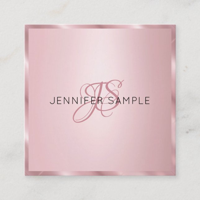 Modern Elegant Rose Gold Monogram Template Square Business Card (Front)