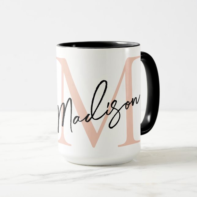 Modern Elegant Rose Gold Personalized Monogram Mug (Front Right)