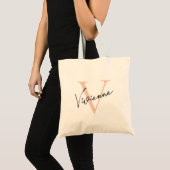 Modern Elegant Rose Gold Personalized Monogram Tote Bag (Front (Product))