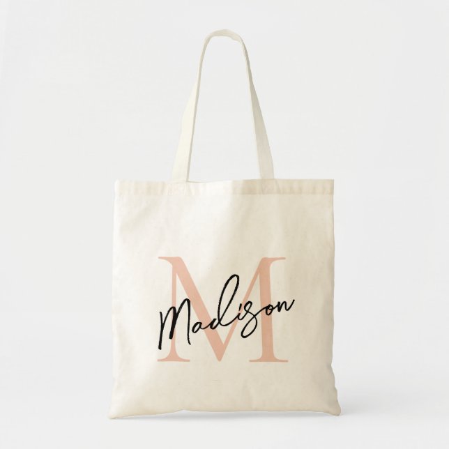 Modern Elegant Rose Gold Personalized Monogram Tote Bag (Front)