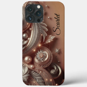 Modern elegant rose gold silver ornamental florals iPhone 13 pro max case