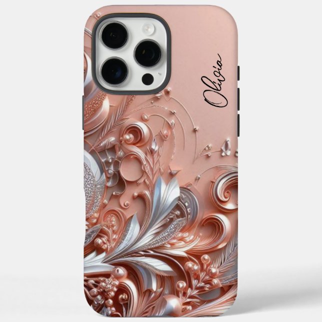 Modern elegant rose gold silver ornamental florals Case-Mate iPhone case (Back)