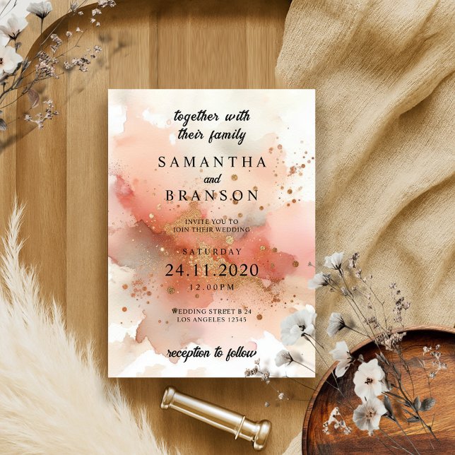 Modern Elegant Rose Gold Watercolor Wedding Invitation (Creator Uploaded)
