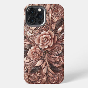 Modern elegant rose gold with floral curve3 iPhone 13 pro max case