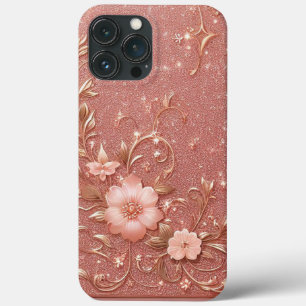 Modern elegant rose gold with floral curve9 iPhone 13 pro max case