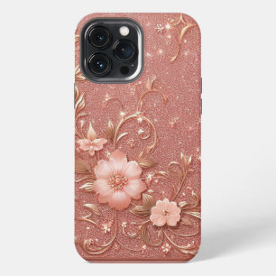 Modern elegant rose gold with floral curve9 iPhone 13 pro max case