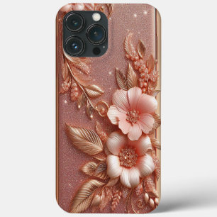 Modern elegant rose gold with floral curve iPhone 13 pro max case