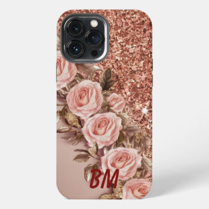 Modern elegant rose gold with floral curve iPhone 13 pro max case