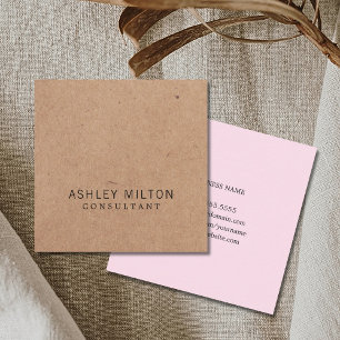 Modern Elegant Rose PRINTED Kraft Paper Consultant Square Business Card