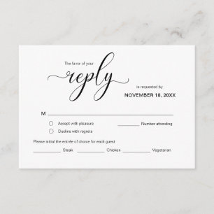 Modern Elegant RSVP,  Black Font, Respond Enclosure Card