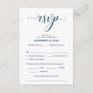 Modern Elegant RSVP,  Navy Blue, Respond Enclosure Card