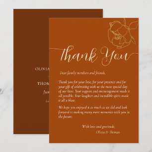 Modern Elegant Rust Brown Fall Wedding Thank You Invitation